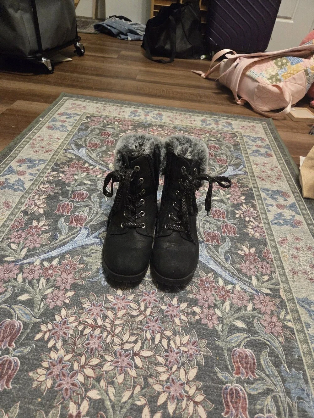 Girls Size 3 Black Lace Up Winter Boots
